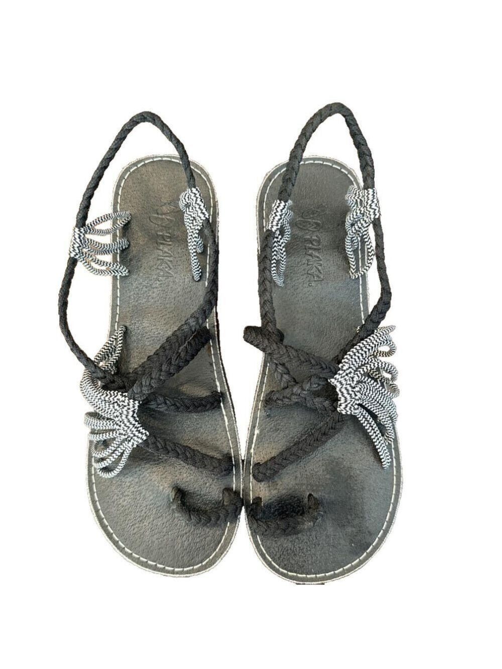 Women's Planka Palm Leaf Black/White Summer Sandals. Size 9